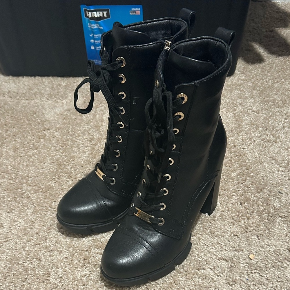 Nine West Black Lace-Up High Heel Boots